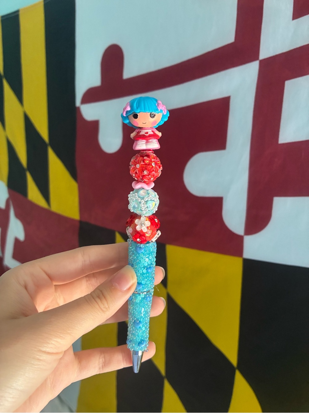 Blue Beaded Doll-Top Decorative Ballpoint Pen